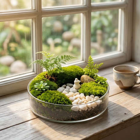 Serene Pebble Path Glass Terrarium