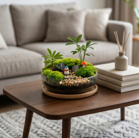 Serene Penguin Miniature Garden
